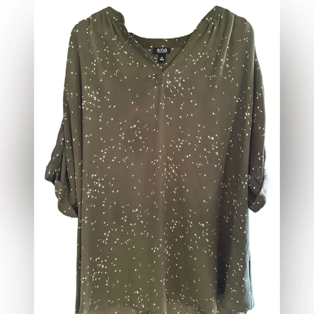 A.N.A A New Approach Women’s V-Neck Olive Green Dandelion Blouse Size‎ XL - Picture 7 of 15